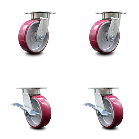 Service Caster 6 Inch Kingpinless Poly on Aluminum Wheel Swivel Caster Set with 2 Brakes SCC SCC-KP30S620-PAR-2-SLB-2